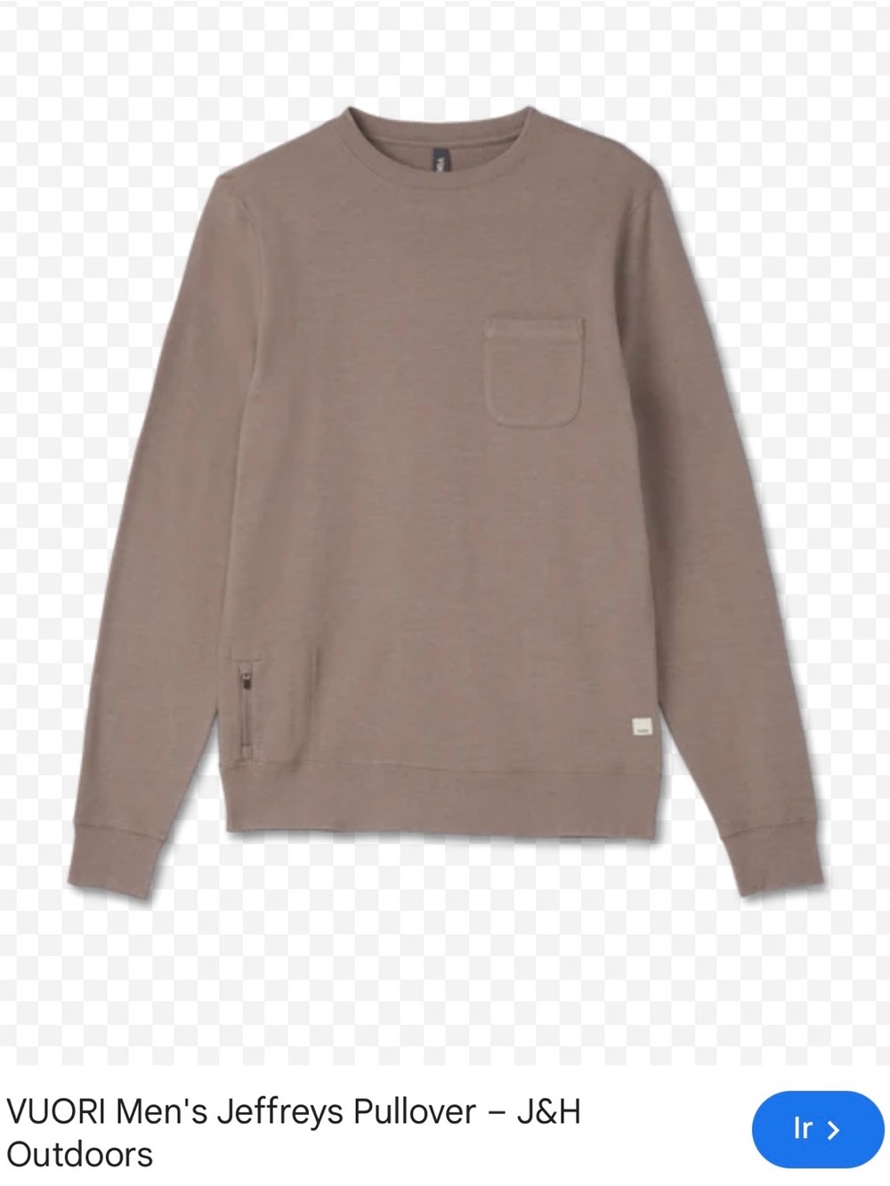 Vuori Men's Crewneck Pullover Sweater in Taupe Brown